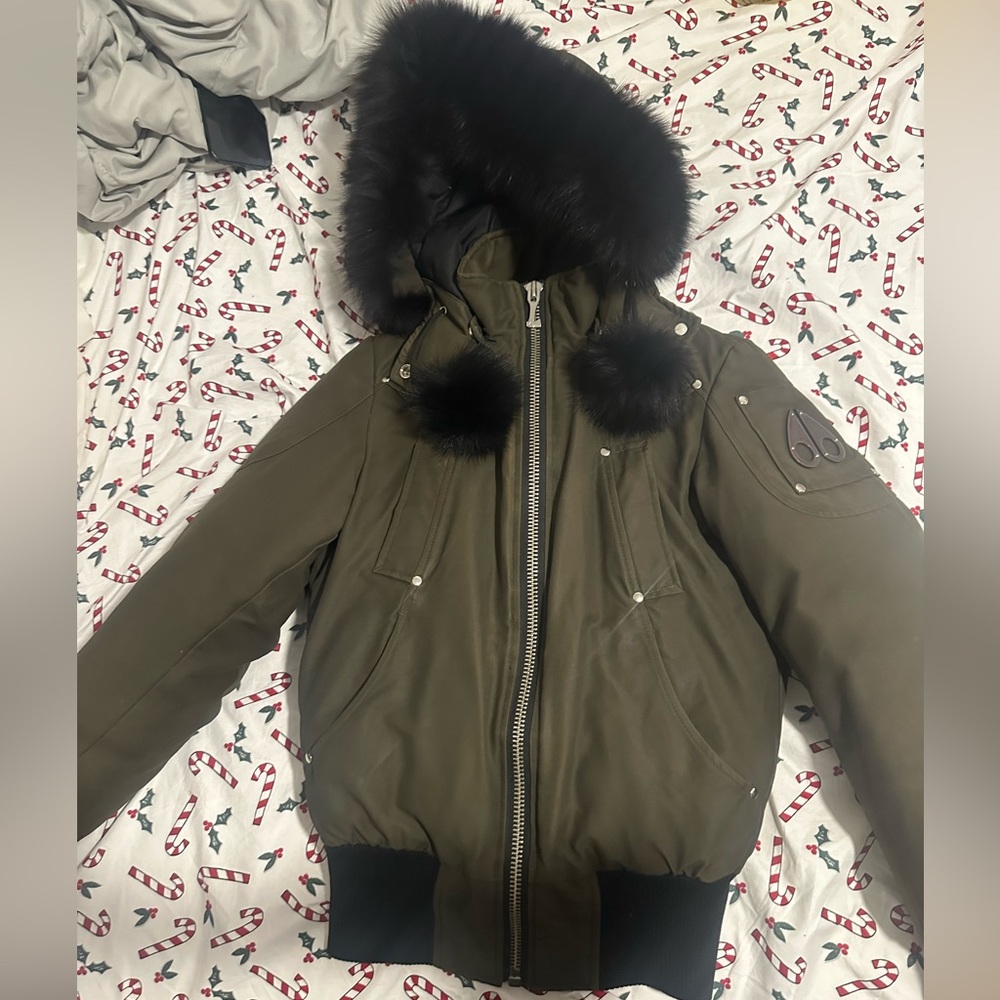 Moose Knuckles Olive and Black Puffer Jacket